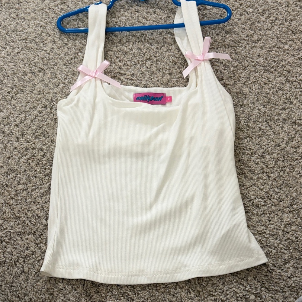 Edikted Cream Tank Top with Pink Bows